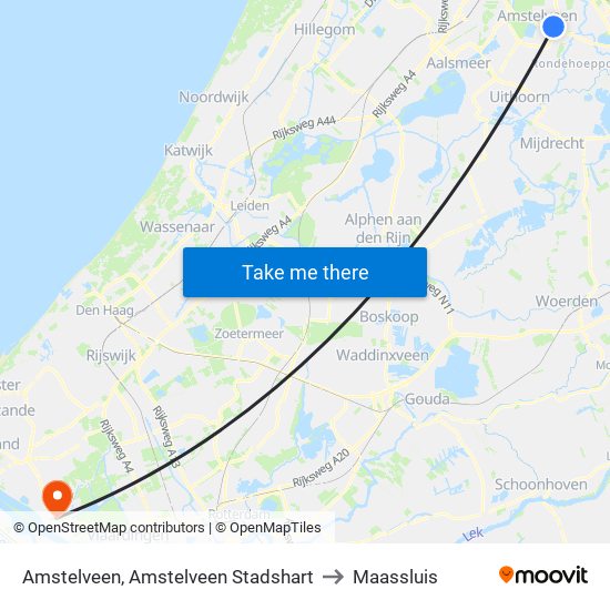 Amstelveen, Amstelveen Stadshart to Maassluis map