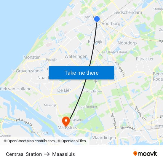 Centraal Station to Maassluis map