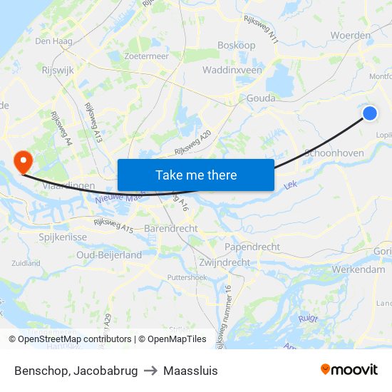 Benschop, Jacobabrug to Maassluis map