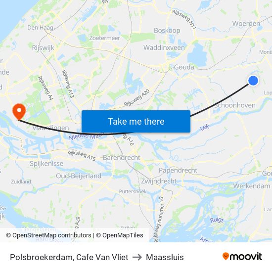 Polsbroekerdam, Cafe Van Vliet to Maassluis map