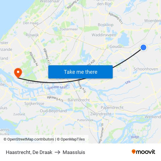 Haastrecht, De Draak to Maassluis map