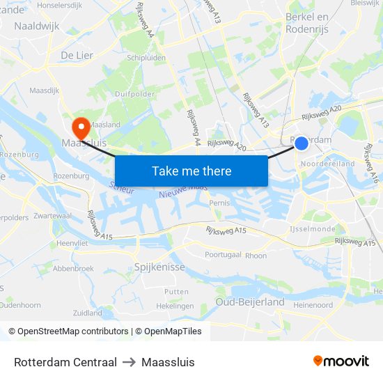 Rotterdam Centraal to Maassluis map