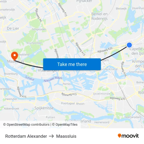 Rotterdam Alexander to Maassluis map