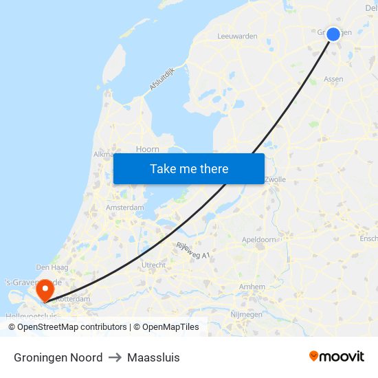 Groningen Noord to Maassluis map