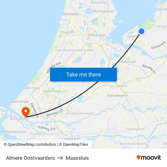 Almere Oostvaarders to Maassluis map