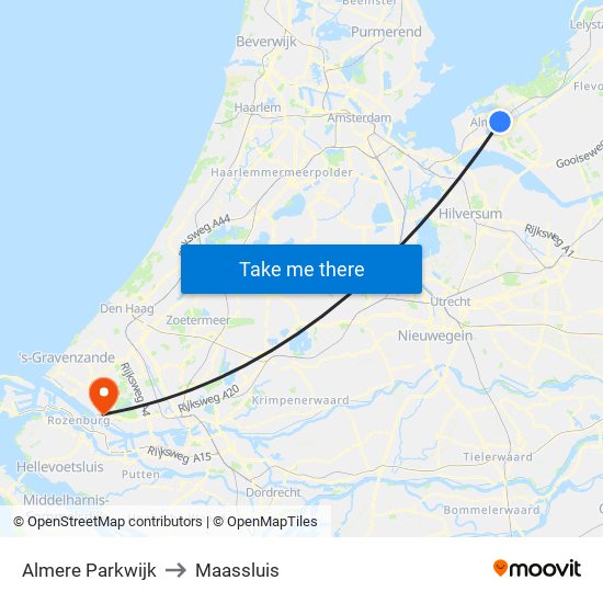Almere Parkwijk to Maassluis map