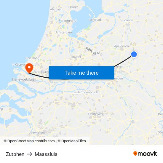 Zutphen to Maassluis map