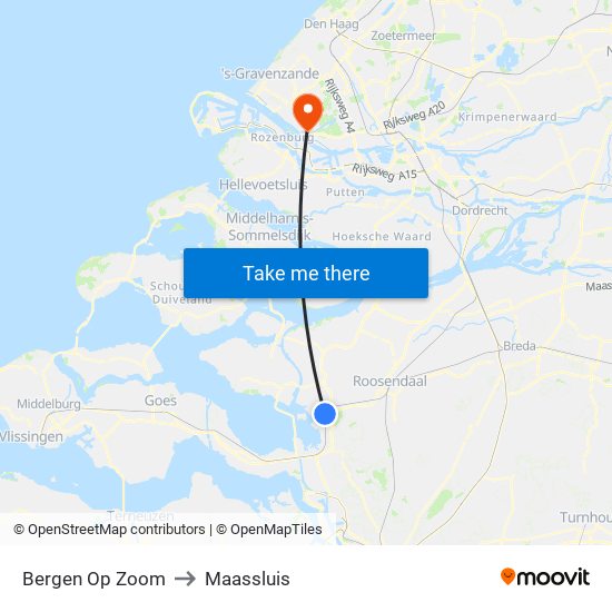 Bergen Op Zoom to Maassluis map