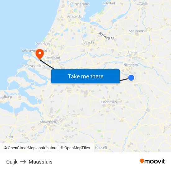 Cuijk to Maassluis map
