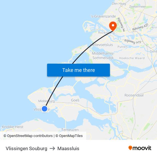 Vlissingen Souburg to Maassluis map