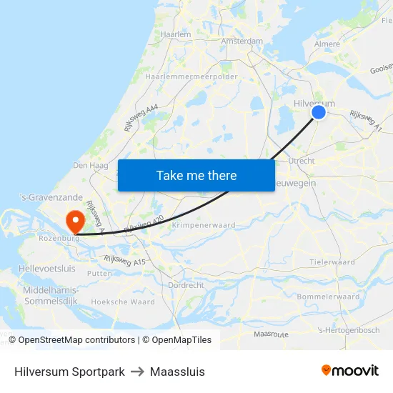 Hilversum Sportpark to Maassluis map