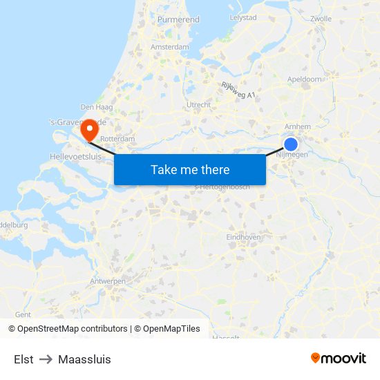 Elst to Maassluis map