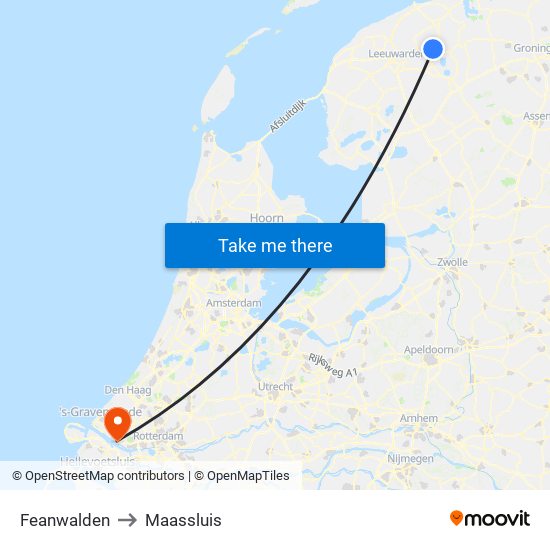 Feanwalden to Maassluis map