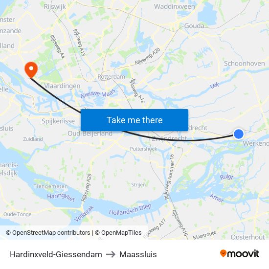 Hardinxveld-Giessendam to Maassluis map