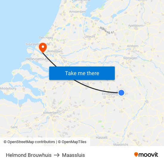 Helmond Brouwhuis to Maassluis map