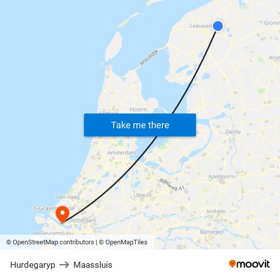 Hurdegaryp to Maassluis map