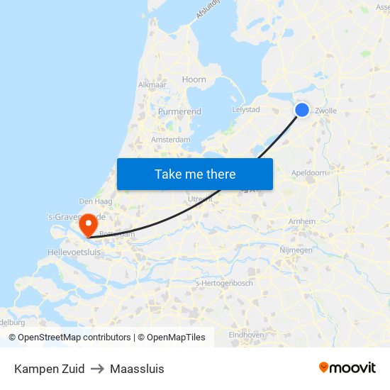 Kampen Zuid to Maassluis map