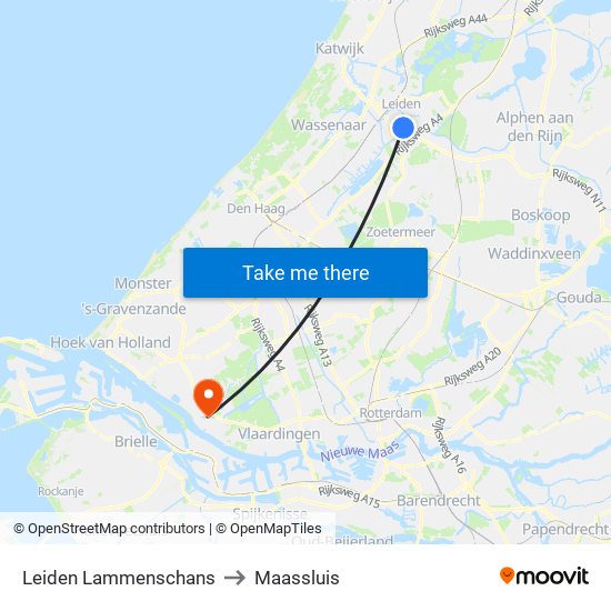 Leiden Lammenschans to Maassluis map