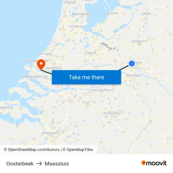 Oosterbeek to Maassluis map