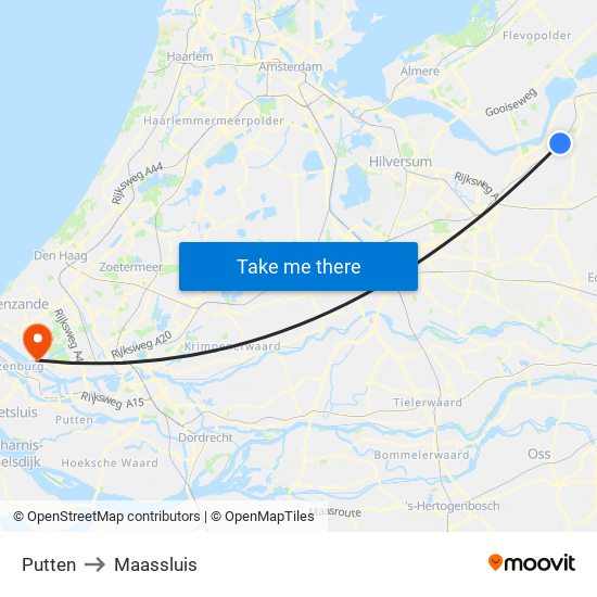 Putten to Maassluis map