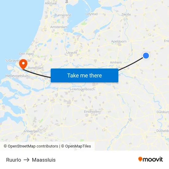 Ruurlo to Maassluis map
