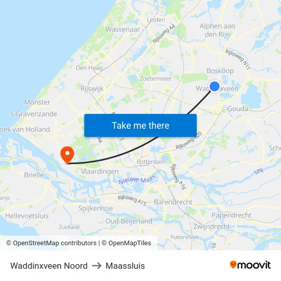 Waddinxveen Noord to Maassluis map