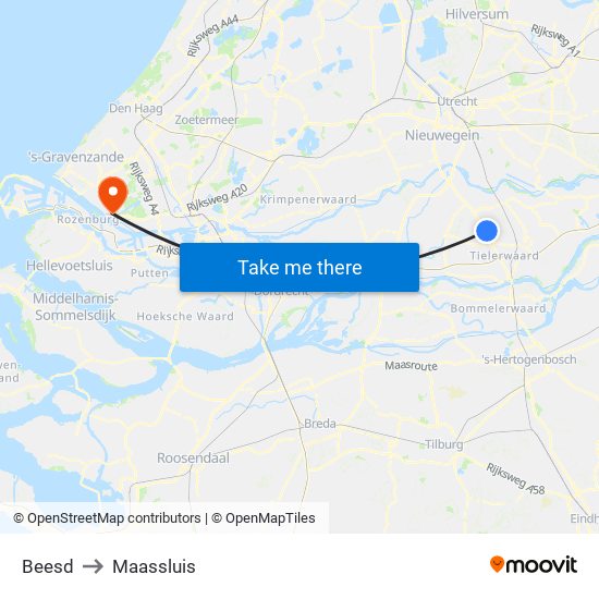 Beesd to Maassluis map