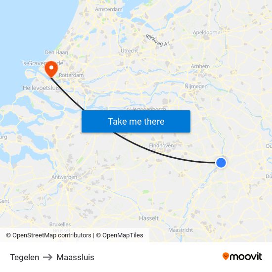 Tegelen to Maassluis map