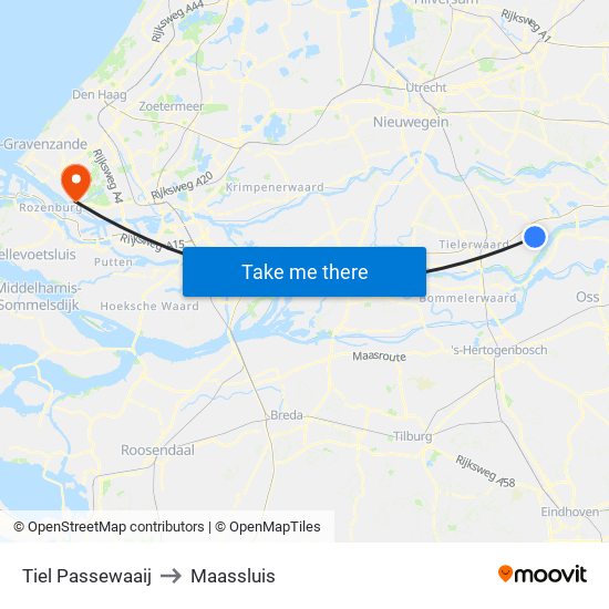 Tiel Passewaaij to Maassluis map