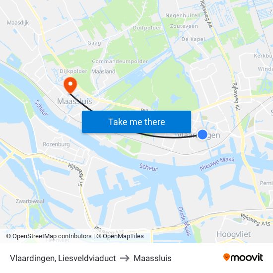 Vlaardingen, Liesveldviaduct to Maassluis map