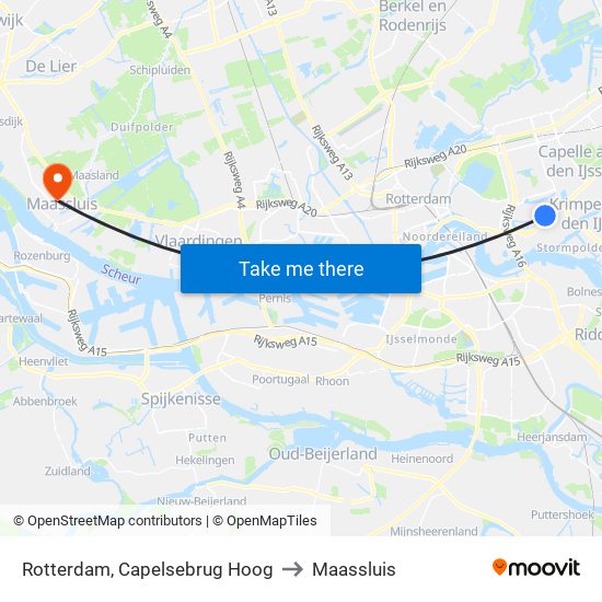 Rotterdam, Capelsebrug Hoog to Maassluis map