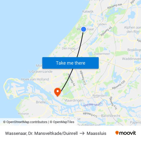 Wassenaar, Dr. Mansveltkade/Duinrell to Maassluis map