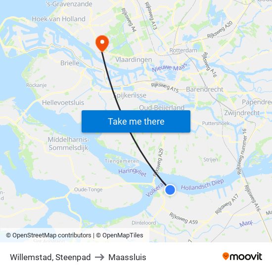 Willemstad, Steenpad to Maassluis map