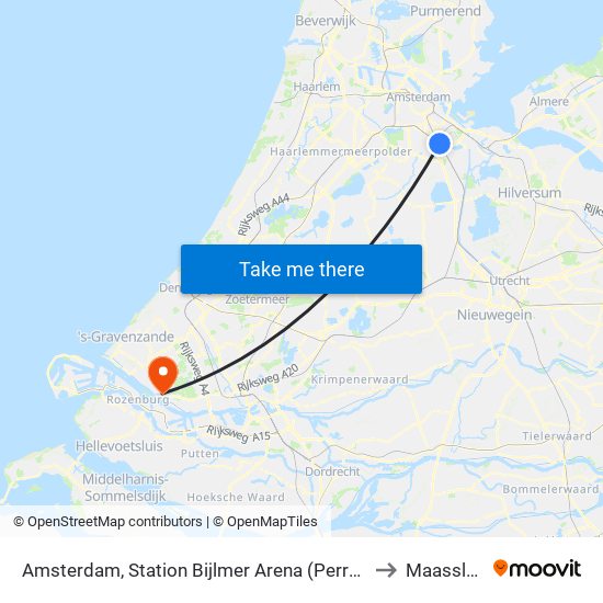 Amsterdam, Station Bijlmer Arena (Perron K) to Maassluis map