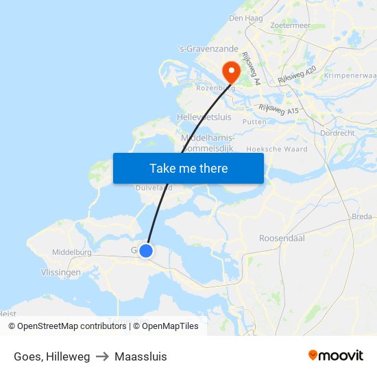 Goes, Hilleweg to Maassluis map