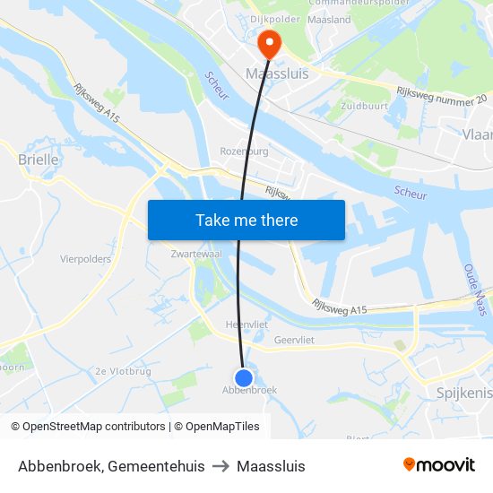 Abbenbroek, Gemeentehuis to Maassluis map