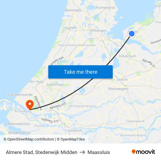 Almere Stad, Stedenwijk Midden to Maassluis map