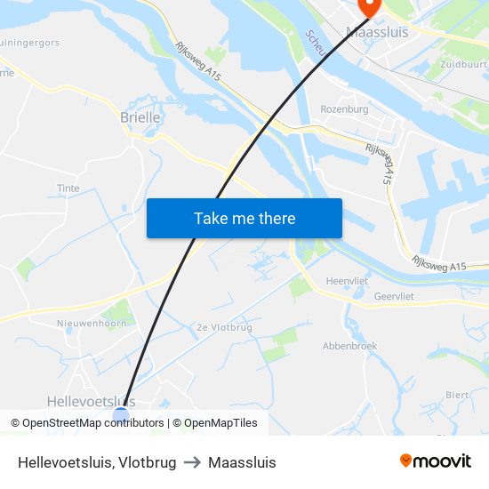 Hellevoetsluis, Vlotbrug to Maassluis map