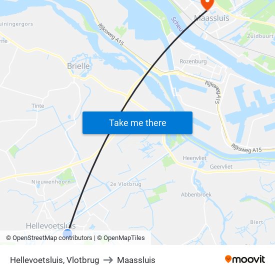 Hellevoetsluis, Vlotbrug to Maassluis map