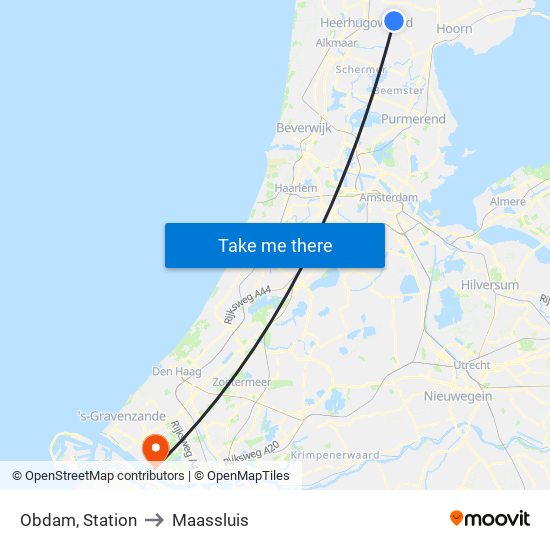 Obdam, Station to Maassluis map