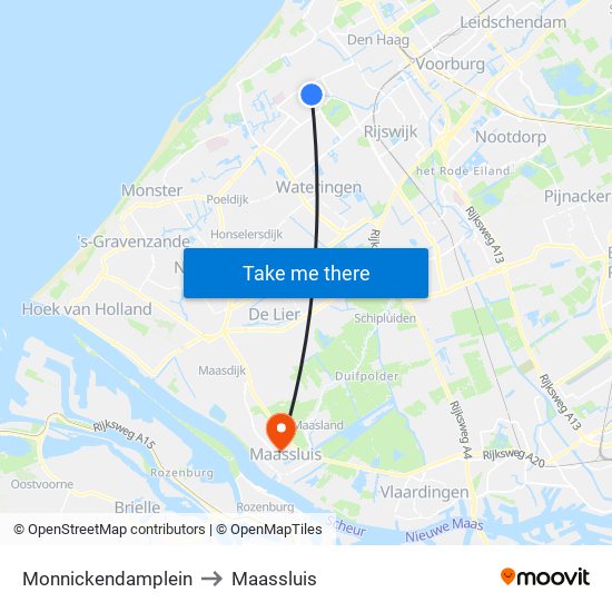 Monnickendamplein to Maassluis map