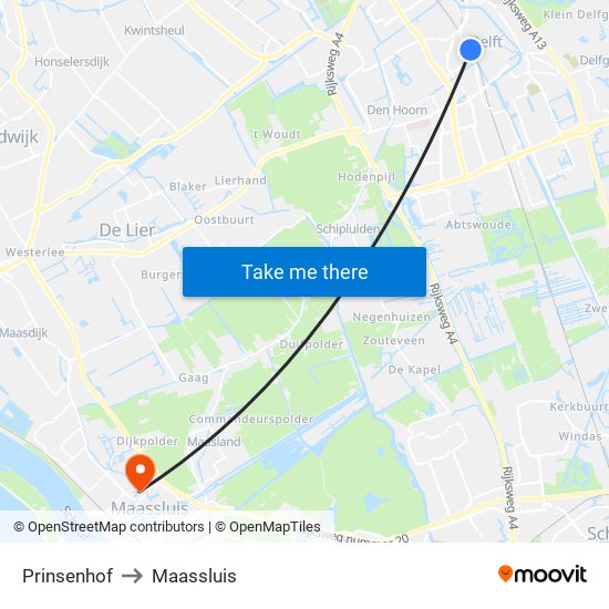 Prinsenhof to Maassluis map
