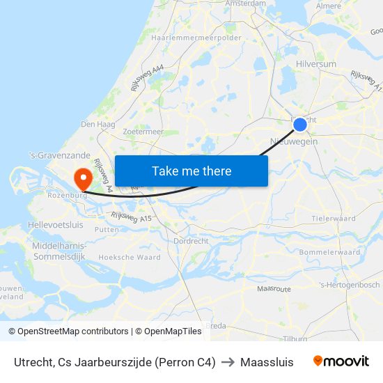 Utrecht, Cs Jaarbeurszijde (Perron C4) to Maassluis map