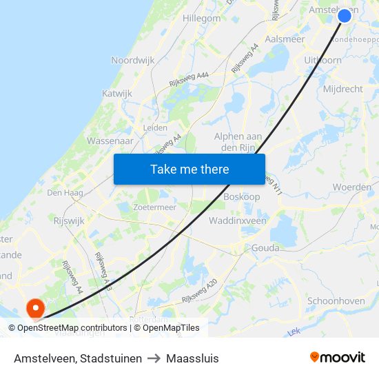 Amstelveen, Stadstuinen to Maassluis map