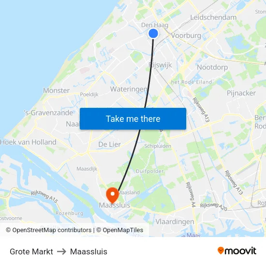 Grote Markt to Maassluis map