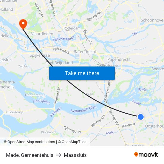 Made, Gemeentehuis to Maassluis map