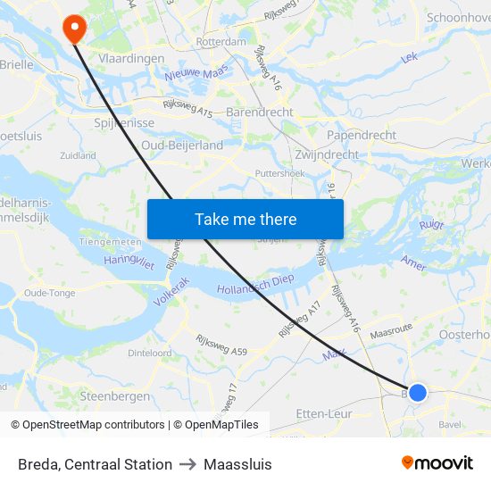 Breda, Centraal Station to Maassluis map