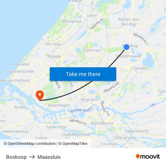 Boskoop to Maassluis map