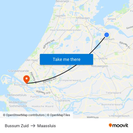 Bussum Zuid to Maassluis map