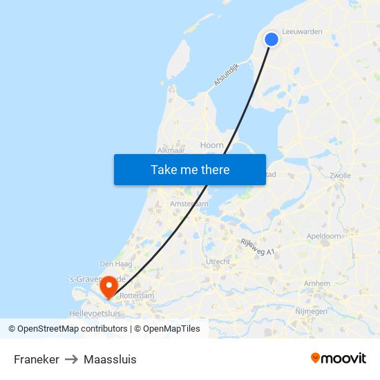 Franeker to Maassluis map